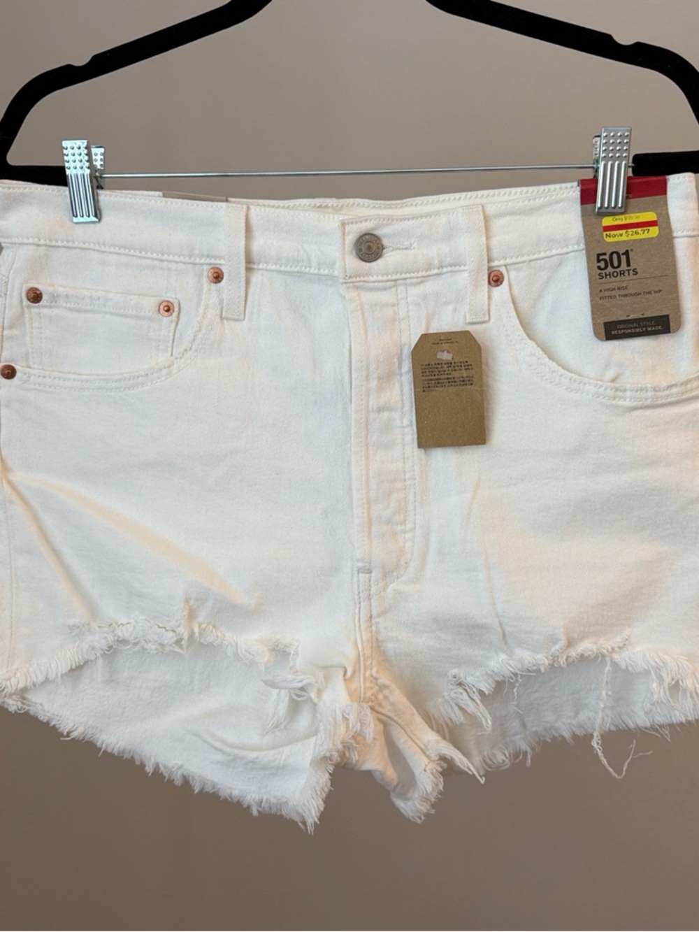 Levi's White Frayed Hem Denim Shorts
